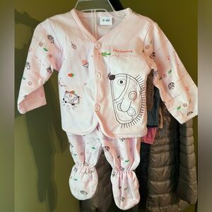 Button up pj set with two pair of bottoms NWOT